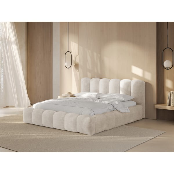 Dvigulė lova kreminės spalvos audiniu dengta su sandėliavimo vieta su lovos grotelėmis 180x200 cm Lupine – Micadoni Home-image-1