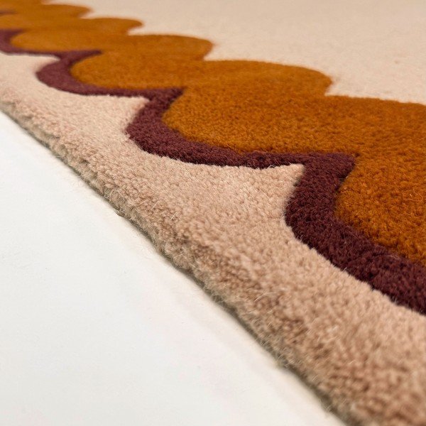 Rankų darbo oranžinės spalvos/natūralios spalvos iš vilnos kilimas 140x200 cm Wiggle Wool – Flair Rugs-image-2