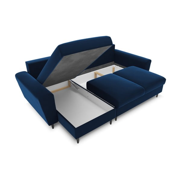 Mėlynos spalvos iš velveto sulankstoma/su sandėliavimo vieta kampinė sofa Kyoto – Cosmopolitan Design-image-2