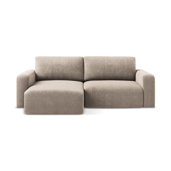 Smėlio spalvos sulankstoma/su sandėliavimo vieta kampinė sofa iš šenilinio audinio (su kairiuoju kampu/su gultu) Kona – Makamii