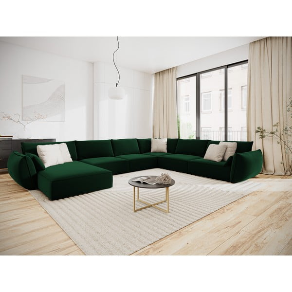Tamsiai žalios spalvos iš velveto kampinė sofa (su dešiniuoju kampu/„U“ formos) Vanda – Mazzini Sofas-image-1