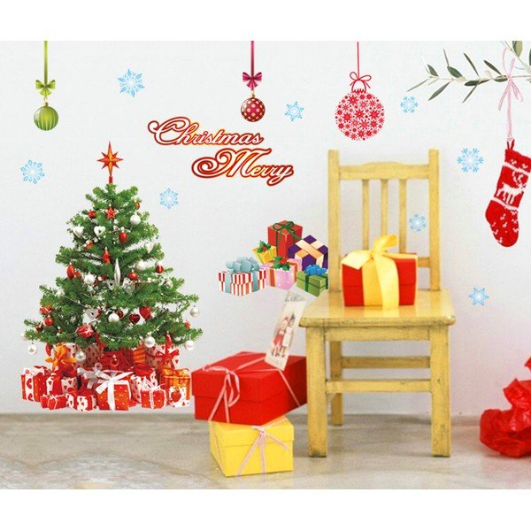 Kalėdų lipdukai Ambiance Santa, kamuoliai ir medis