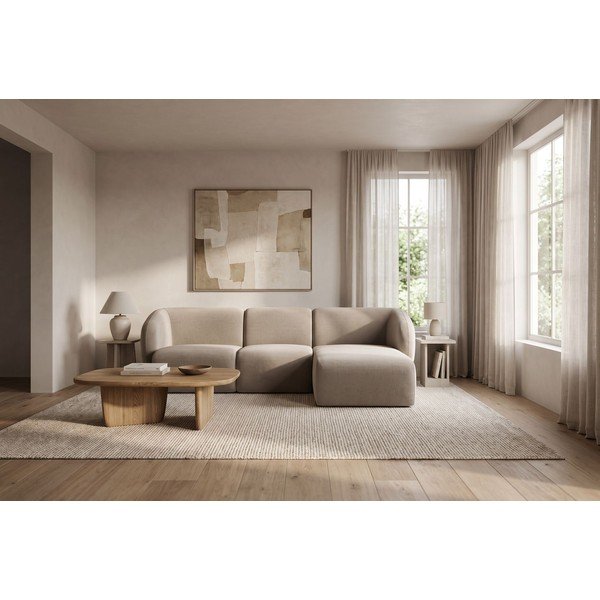 Šviesiai rudos spalvos kampinė sofa iš šenilinio audinio (su dešiniuoju kampu/su gultu) Lani – Makamii-image-1