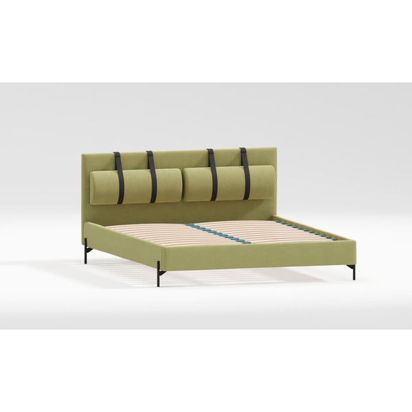 Viengulė lova šviesiai žalios spalvos audiniu dengta su lovos grotelėmis 90x200 cm Tulsa – Ropez