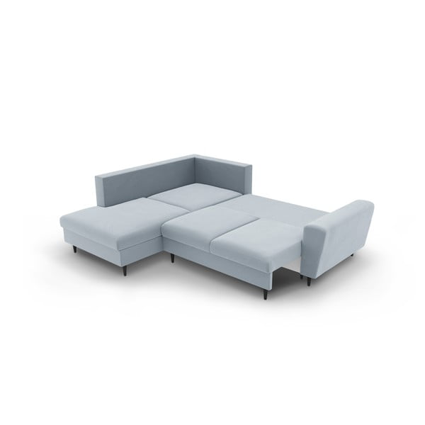 Šviesiai mėlynos spalvos iš velveto sulankstoma/su sandėliavimo vieta kampinė sofa (su kairiuoju kampu/„L“ formos) Kyoto – Cosmopolitan Design-image-4