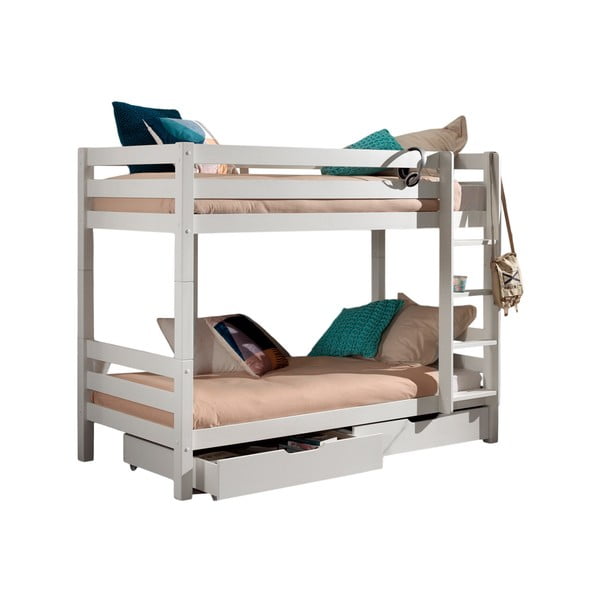 Dviauktė iš pušies masyvo vaikiška lova baltos spalvos su sandėliavimo vieta PINO – Vipack