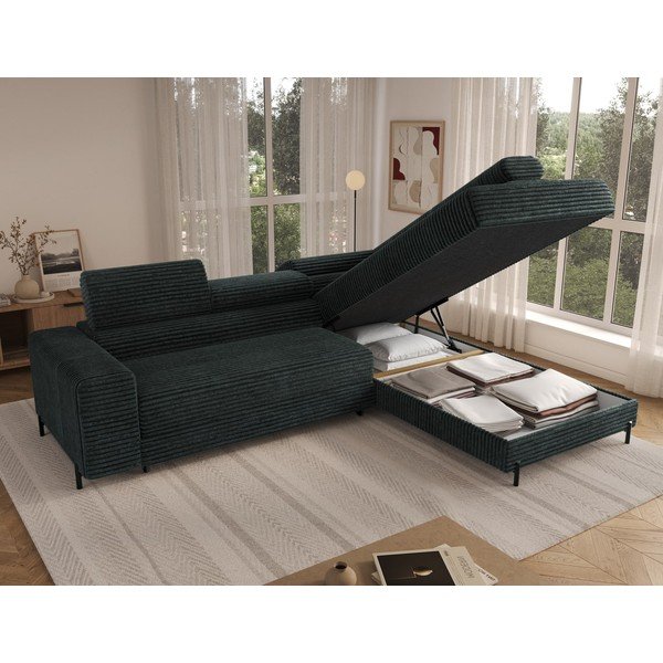 Žalios spalvos kampinė sofa iš kordinio velveto (su dešiniuoju kampu/„L“ formos) Colesio – ELTAP-image-2