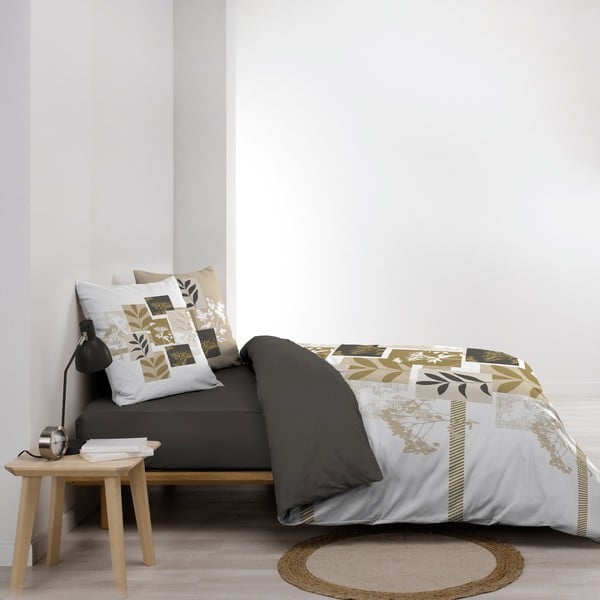 Baltos spalvos/rudos spalvos iš medvilnės dvigulė/itin ilga patalynė 240x220 cm Utopia – douceur d'intérieur-image-1