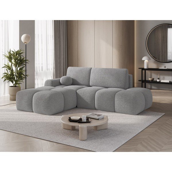 Pilkos spalvos sulankstoma/su sandėliavimo vieta kampinė sofa iš boucle (su kairiuoju kampu/su gultu) Vittario – ELTAP-image-2