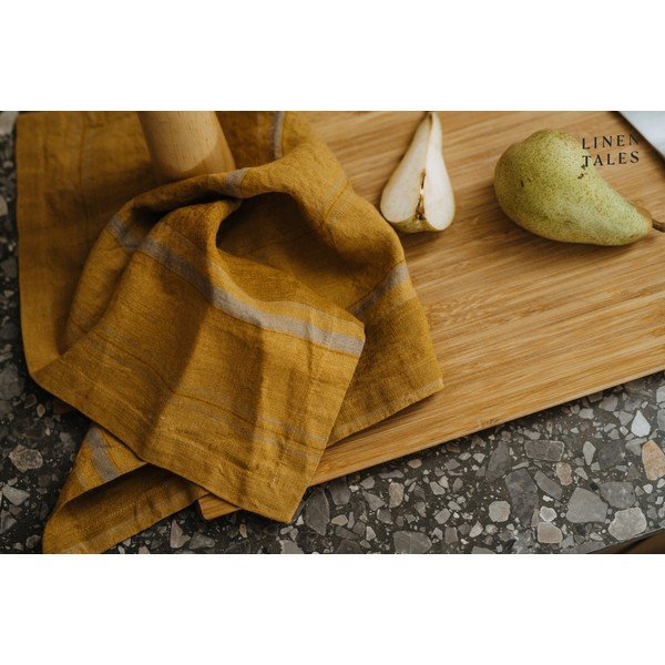 Iš lino virtuvės rankšluostis 65x65 cm Amber Bronze Stripes – Linen Tales-image-1