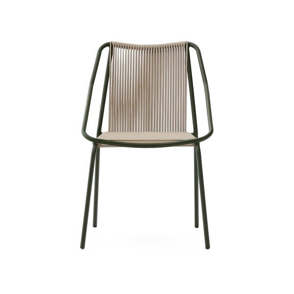 Tamsiai žalios spalvos/smėlio spalvos metalinė sodo kėdė Zivia – Kave Home-image-2