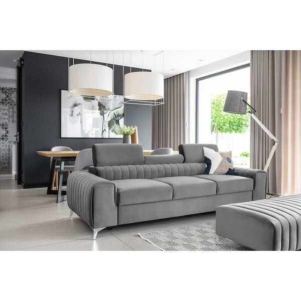 Šviesiai pilkos spalvos iš velveto sulankstoma sofa 261 cm Laurence – ELTAP-image-1