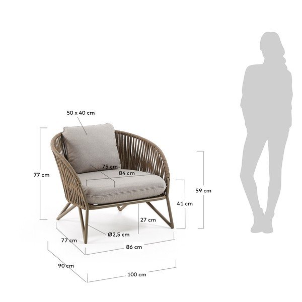 Šviesiai pilkos spalvos/rudos spalvos metalinis sodo krėslas Branzie – Kave Home-image-1