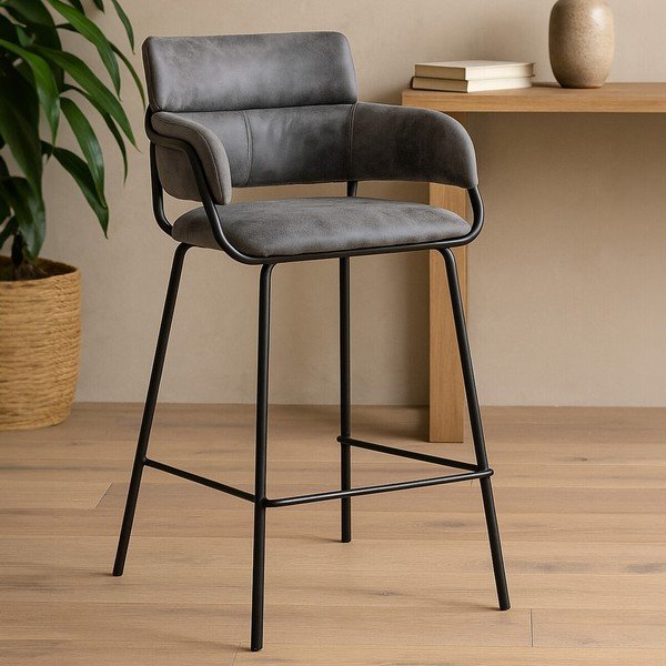Juodos spalvos/pilkos spalvos iš audinio baro taburetė Tamzin – Premier Housewares-image-3