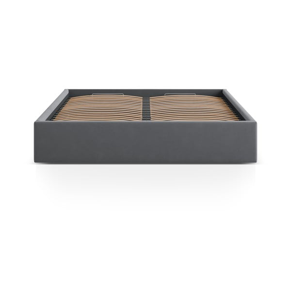 Pilkos spalvos dvigulė lova audiniu dengta su sandėliavimo vieta/be galvūgalio su lovos grotelėmis 180x200 cm Susan – Micadoni -image-2