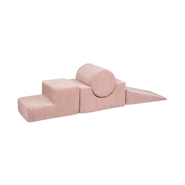 Rožinės spalvos iš velveto putų žaidimų aikštelė 4 vnt. aukštis 30 cm 45x170 cm Montessori – Meowbaby