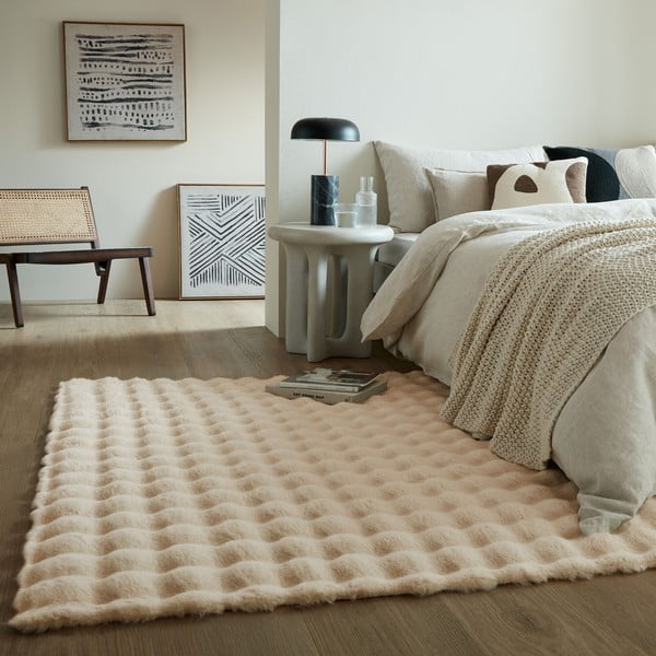 Sintetinė oda ir kailis kreminės spalvos 80x150 cm Waffle Faux Fur – Flair Rugs-image-1