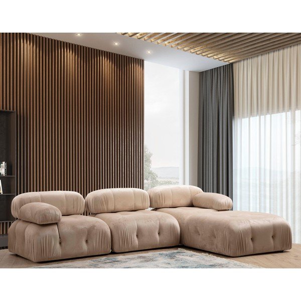 Iš velveto kampinė sofa smėlio spalvos (kintama) Bubble – Artie-image-1