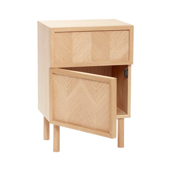 Iš ąžuolo masyvo naktinis staliukas natūralios spalvos Herringbone – Hübsch-image-4
