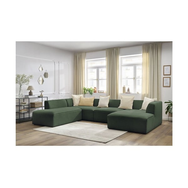 Žalios spalvos modulinė kampinė sofa (su kairiuoju kampu/„U“ formos) Megeve – Bobochic Paris-image-1