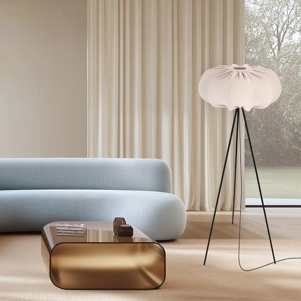 Smėlio spalvos pastatomas šviestuvas (aukštis 147 cm) su tekstiliniu gaubtu Cafee – Candellux Lighting-image-1