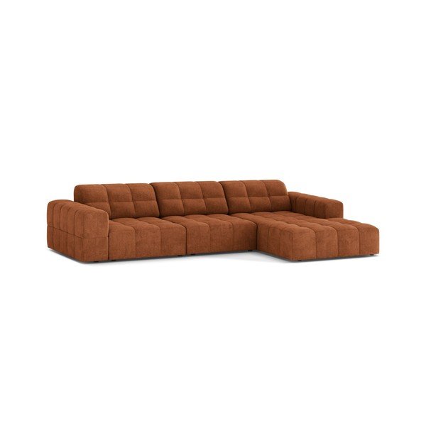 Terakotos spalvos kampinė sofa iš šenilinio audinio (su dešiniuoju kampu/su gultu) Chicago – Cosmopolitan Design-image-1