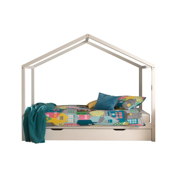 Naminė/ištraukiama iš pušies masyvo vaikiška lova baltos spalvos su sandėliavimo vieta 90x200 cm DALLAS – Vipack