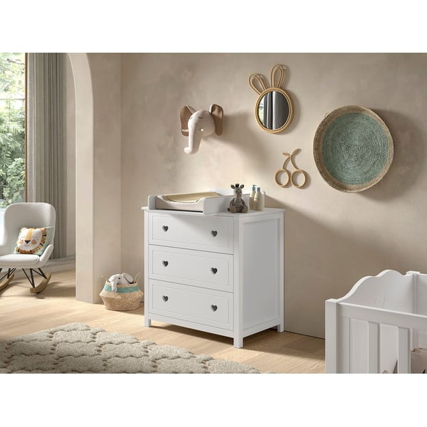 Baltos spalvos su vystymo stalu vaikiška šoninė spintelė 90x103x73 cm Amori – Vipack-image-1