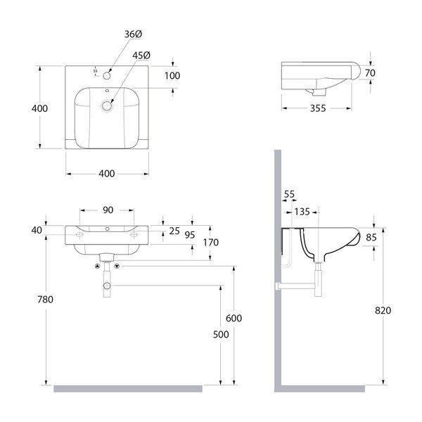 Iš keramikos praustuvas baltos spalvos 40x40 cm Inka – Sapho-image-4