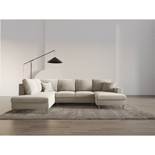 Smėlio spalvos iš velveto sulankstoma/su sandėliavimo vieta kampinė sofa (su kairiuoju kampu/„U“ formos) Kyoto – Cosmopolitan Design-image-1