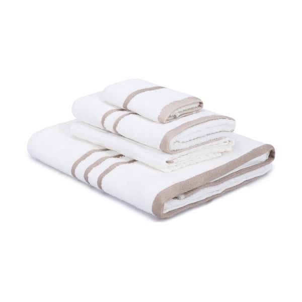 Vonios rankšluosčių rinkiniai baltos spalvos iš medvilnės 4 vnt. Linda – Foutastic