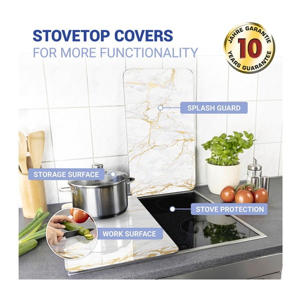 2 stiklinių viryklių dangčių rinkinys, baltos ir auksinės spalvos, Wenko Marble, 52 x 30 cm-image-3