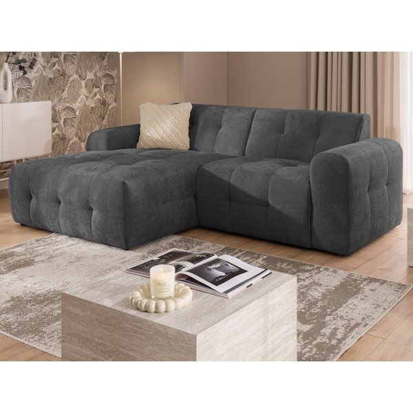 Tamsiai pilkos spalvos kampinė sofa (su kairiuoju kampu/su gultu) Melva – Ropez-image-3