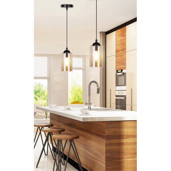 Juodas pakabinamas šviestuvas su stikliniu gaubtu ø 10 cm Bistro - Candellux Lighting-image-1