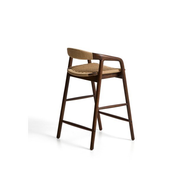 Rudos spalvos iš ąžuolo masyvo baro taburetė su porankiais (sėdynės aukštis 65 cm) Derile – Kave Home-image-3