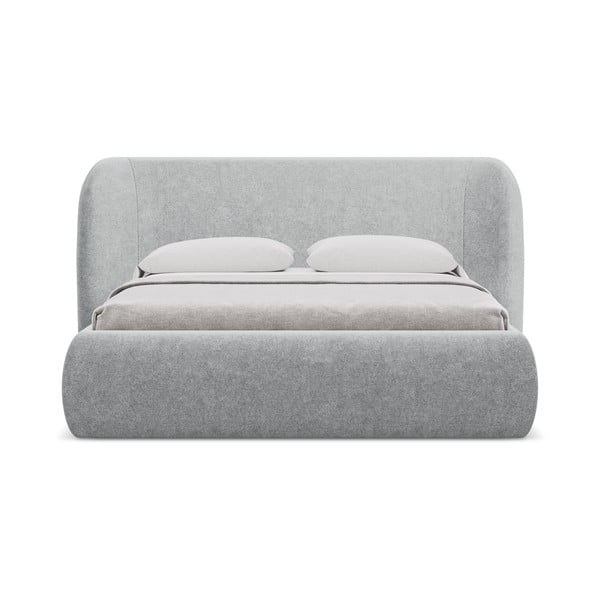 Šviesiai pilkos spalvos dvigulė lova audiniu dengta su sandėliavimo vieta su lovos grotelėmis 180x200 cm Hauke – Makamii-image-3