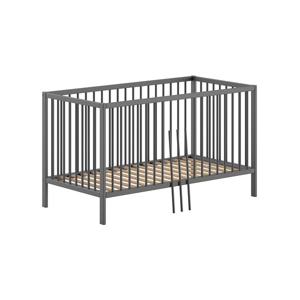 Iš pušies masyvo vaikiška lovelė antracito spalvos 70x140 cm DINO – Vipack