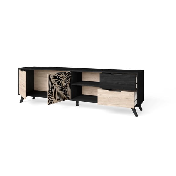 Juodos spalvos ąžuolinis TV staliukas 181x53 cm Palmera - Marckeric-image-3
