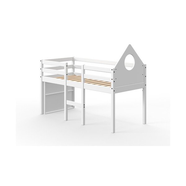 Balta pakelta namo formos lova iš pušies medienos Flexa White, 70 x 160 cm