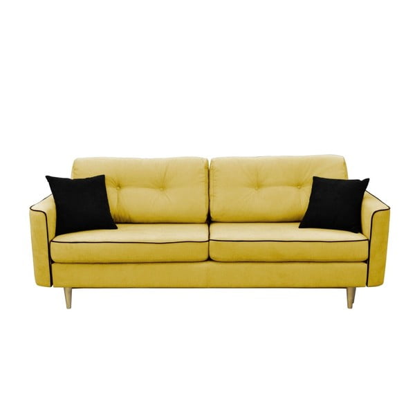 Geltonos spalvos trivietė sofa-lova su šviesiomis kojomis Mazzini Sofas Ivy