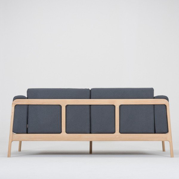 Mėlynai pilka dviejų vietų sofa su ąžuolo masyvo konstrukcija "Gazzda Fawn-image-1