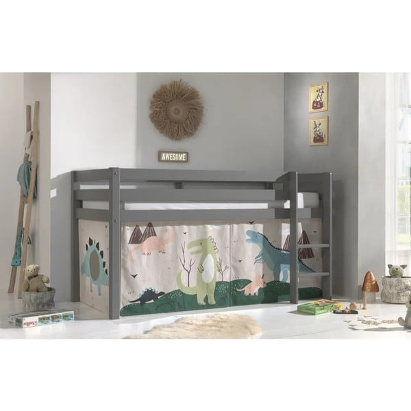 Paaukštinta iš pušies masyvo vaikiška lova pilkos spalvos 90x200 cm PINO – Vipack-image-2