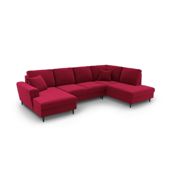 Raudonos spalvos iš velveto sulankstoma/su sandėliavimo vieta kampinė sofa (su dešiniuoju kampu/„U“ formos) Kyoto – Cosmopolitan Design-image-2