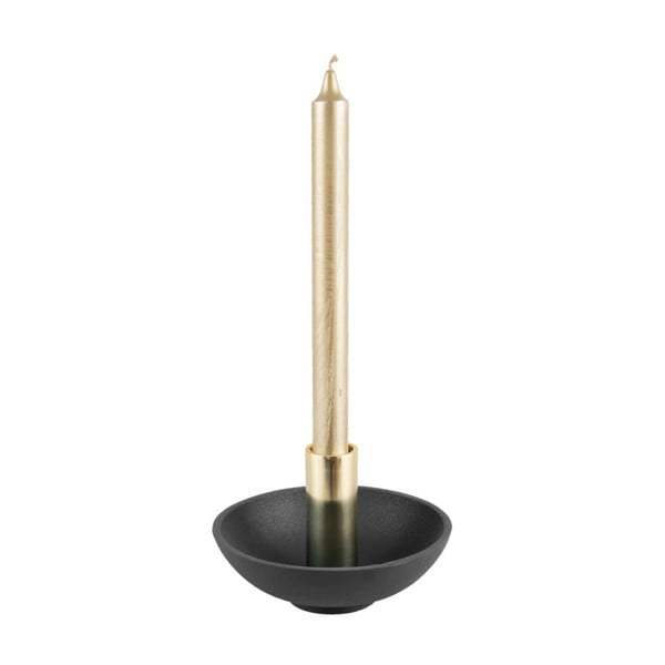 Juodos spalvos žvakidė su auksine detale PT LIVING Nimble, aukštis 9,5 cm