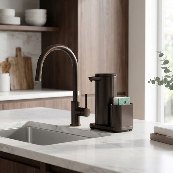 Automatinis bronzinės spalvos iš metalo stovas skalbimo reikmenims – simplehuman-image-3