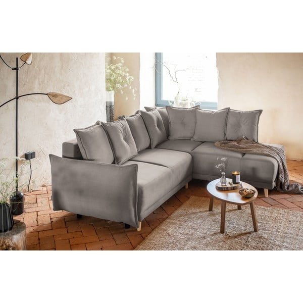 Sulankstoma kampinė sofa iš kordinio velveto šviesiai rudos spalvos (su dešiniuoju kampu) Lazy Lukka – Miuform-image-1