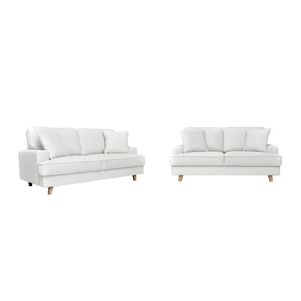 2 šviesiai pilkos spalvos sofų dviems ir trims asmenims rinkinys Cosmopolitan design Madrid