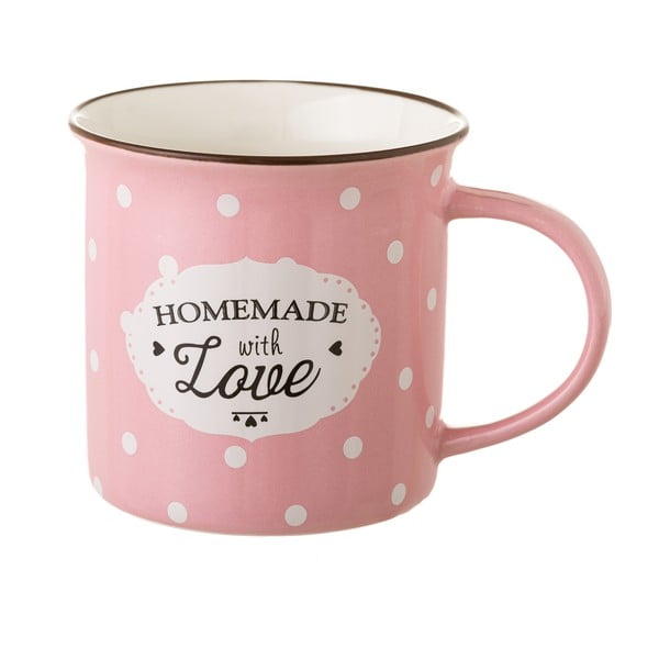 Rožinis kaulinio porceliano puodelis "Unimasa Homemade", 230 ml