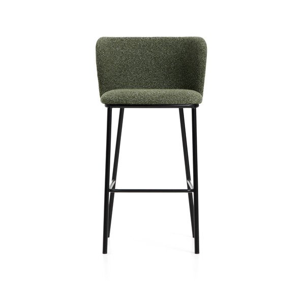 Tamsiai žalios spalvos iš audinio baro taburetė (sėdynės aukštis 75 cm) Ciselia – Kave Home-image-3