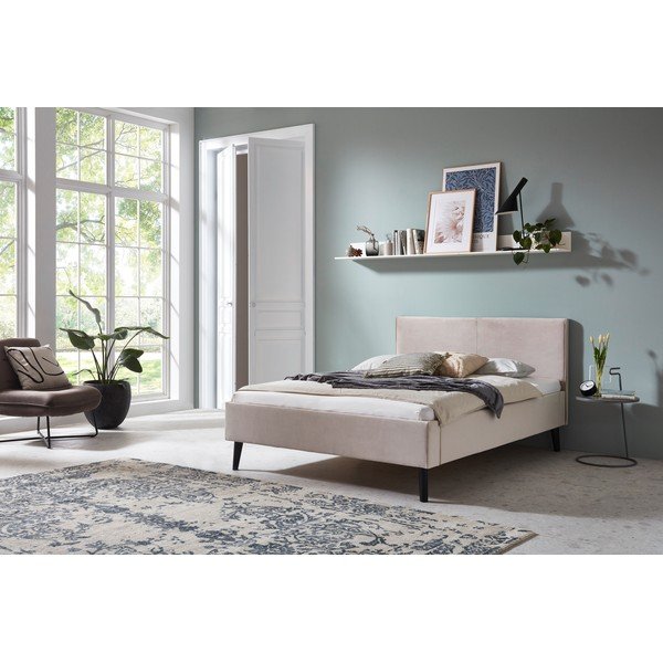 Baltos spalvos/kreminės spalvos dvigulė lova audiniu dengta be grotelių 140x200 cm Leira – Meise Möbel-image-1